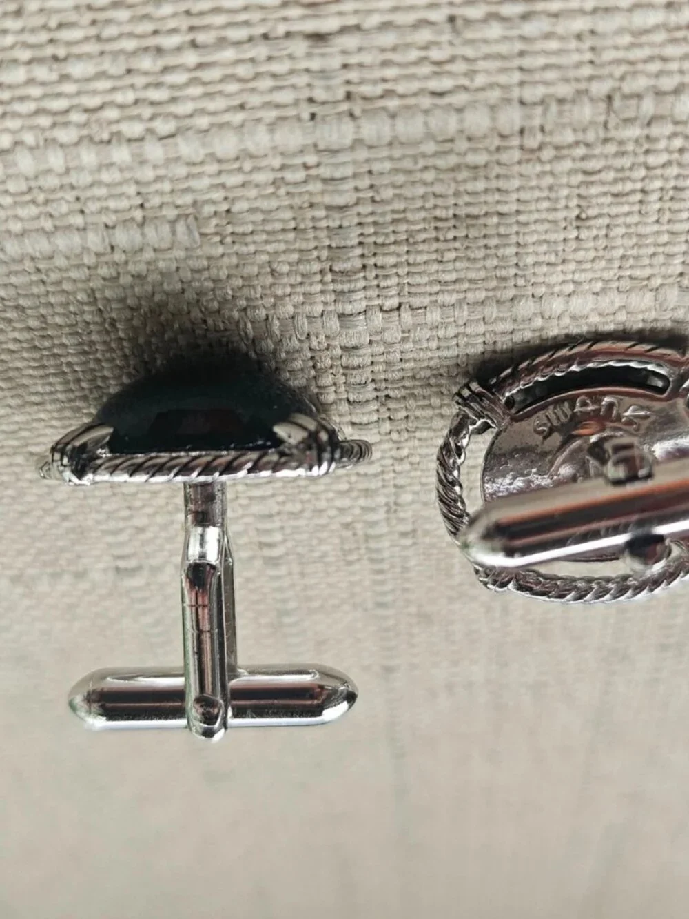 Vintage Swank Cufflinks Silver Tone Black Faux Stone Fashion Jewelry Cuff links